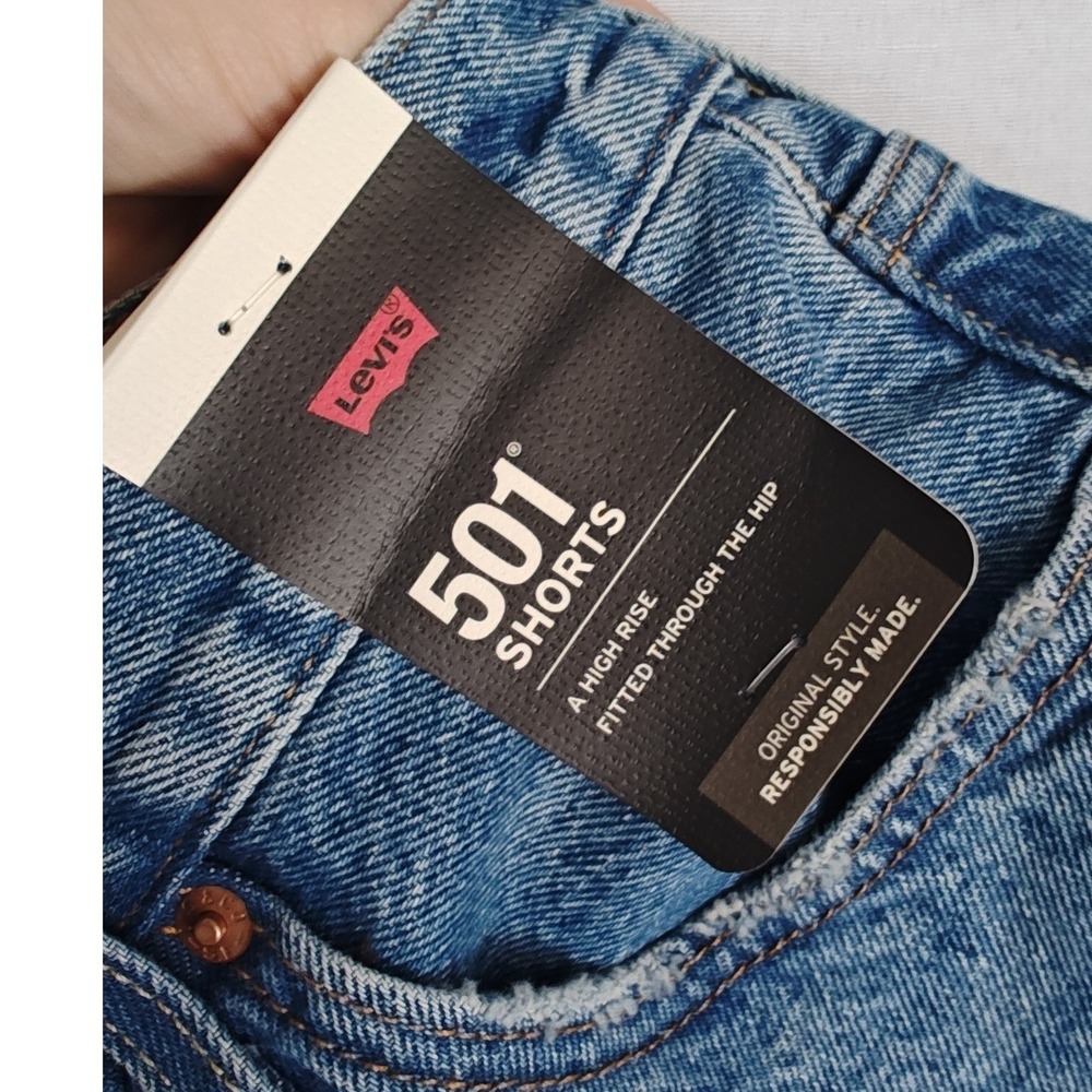 Levi's 501 Shorts 28 Blue High Rise Raw Hem Cut Off Denim 56327-0081 New - Picture 5 of 10